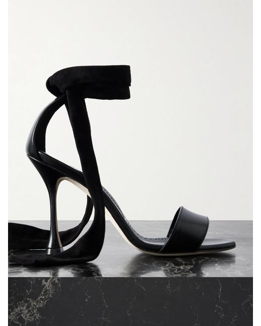 Manolo Blahnik Black Chastana 105 Suede-Trimmed Leather Sandals