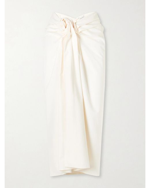 Magda Butrym White Embellished Gathered Cotton Midi Skirt