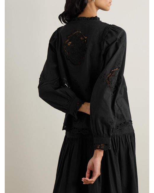 Sea Black Edith Broderie Anglaise-Trimmed Cotton And Linen-Blend Blouse