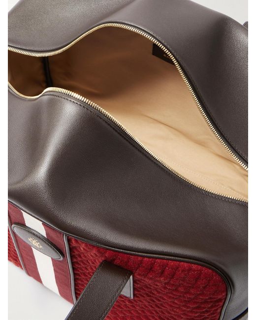 Bally Red Weekender Leather And Striped Canvas-Trimmed Quilted Felt Tote