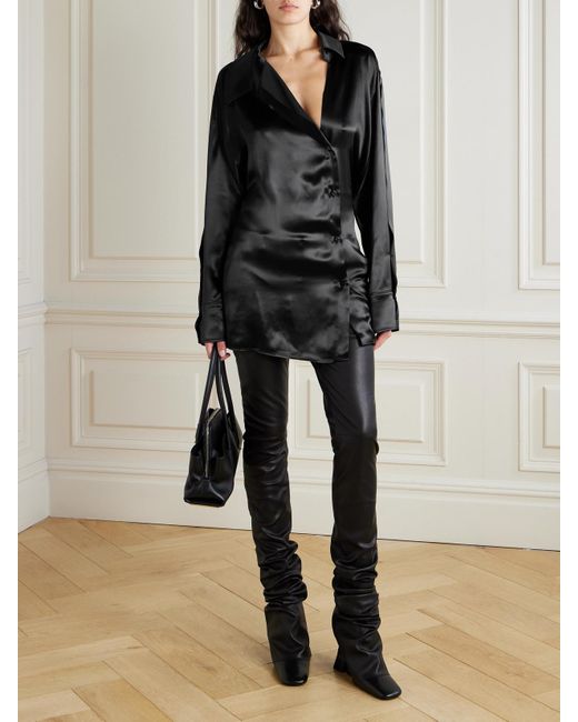 The Attico Black Asymmetric Satin Mini Dress