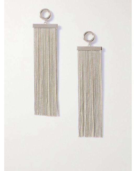 Boucles D'Oreilles En Métal À Franges Alaïa en coloris White