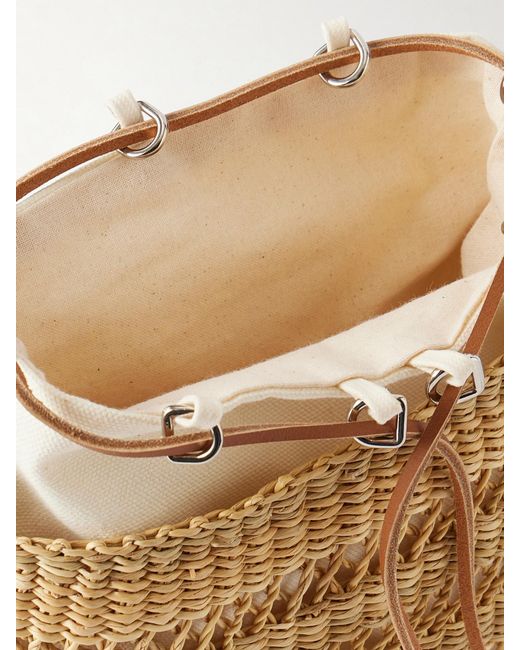 Muuñ Natural Minette Leather-Trimmed Raffia Shoulder Bag