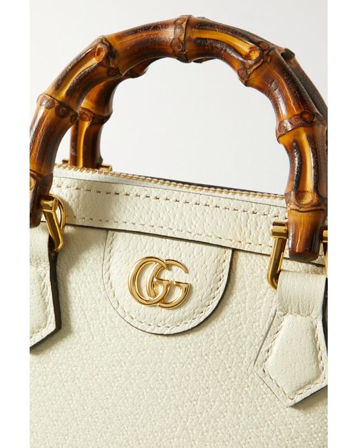 Gucci White Diana Mini Textured-leather Tote