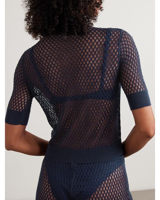 Kiki de Montparnasse Blue Crocheted Silk Polo Shirt
