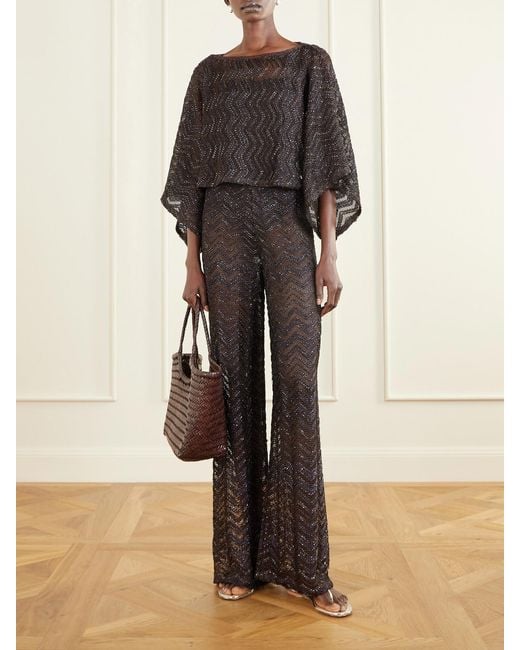Missoni Blue Sequin-Embellished Crochet-Knit Wide-Leg Pants