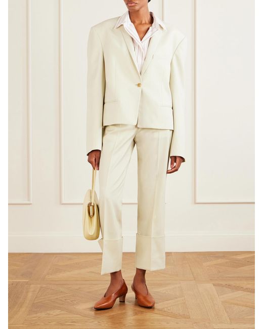 Calvin Klein White Ramie-Blend Twill Straight-Leg Pants