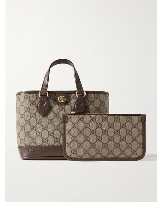 Gucci Brown Ophidia Mini Embellished Leather-Trimmed Printed Coated-Canvas Tote