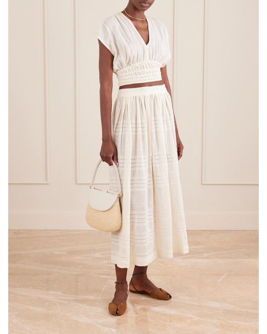 Lemlem White Freye Striped Cotton Midi Skirt