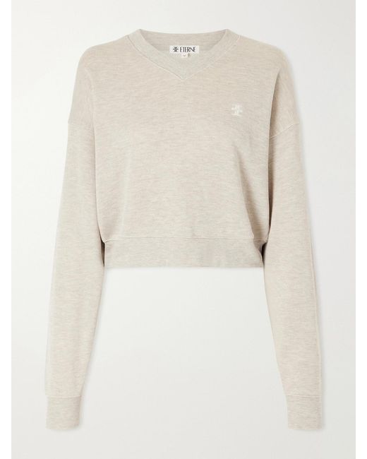 ÉTERNE Natural Cropped Cotton-Blend Jersey Sweatshirt