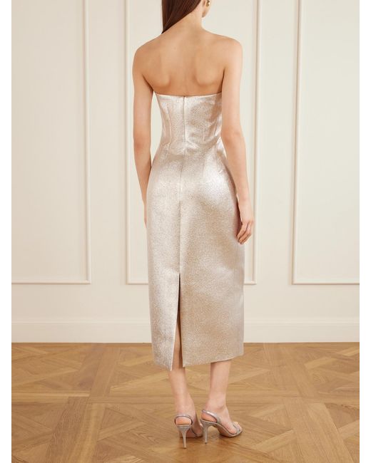 Emilia Wickstead White Leila Strapless Cloque Midi Dress