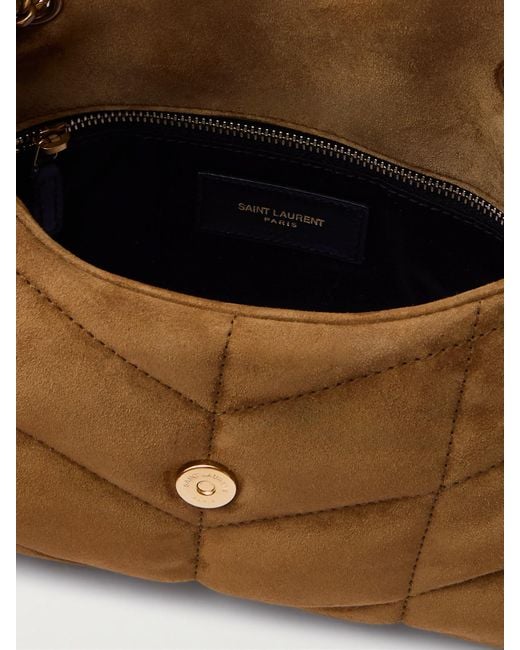 Saint Laurent Brown Toy Puffer Matelassé Leather-Trimmed Suede Shoulder Bag