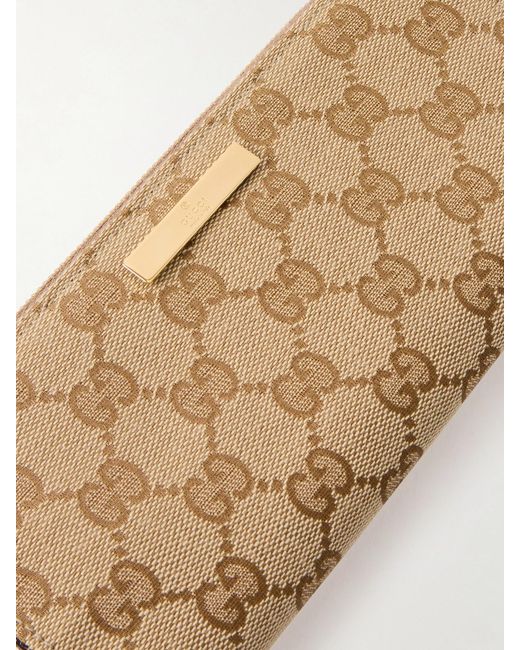 Gucci Natural Leather-Trimmed Gg Supreme-Jacquard Coated-Canvas Wallet