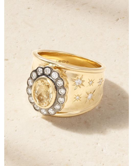 Marlo Laz Natural Lexi Cigar Band 14-Karat, Citrine And Diamond Ring