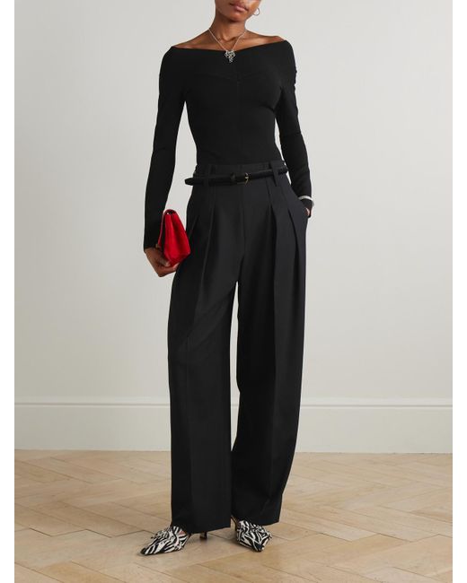 Victoria Beckham Black Cinch Hose Mit Weitem Bein Aus Twill Mit Falten