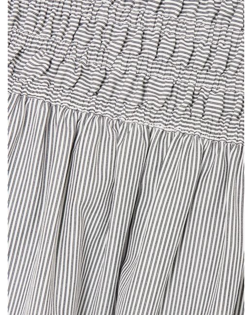 Maria McManus White Smocked Pinstriped Poplin Halterneck Midi Dress