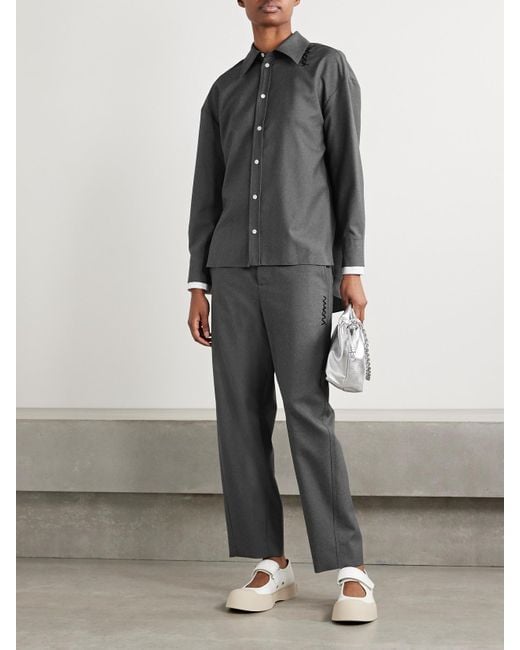 Marni Gray Embroidered Wool Shirt