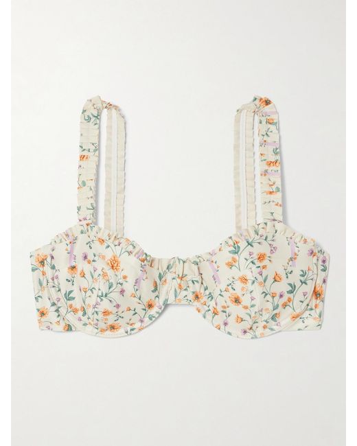 Agua Bendita White Argaz Chinesis Ruffled Floral-Print Recycled Bikini Top
