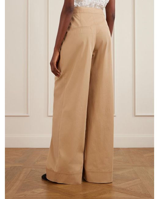Veronica Beard Natural Pleated Cotton-Blend Twill High-Rise Wide-Leg Pants