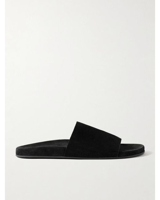 The Row Black Hugh Suede Slides
