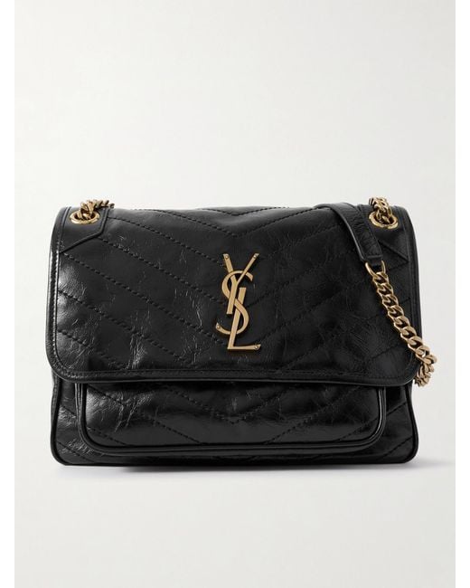 Saint Laurent Black Niki Medium Crinkled-Leather Shoulder Bag