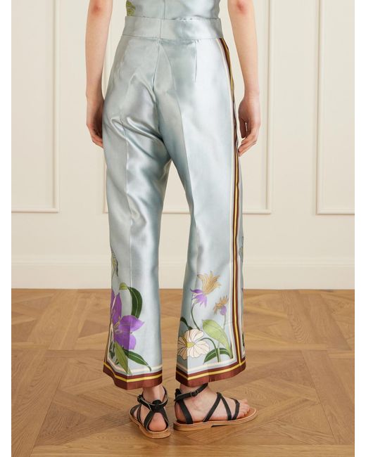 ALÉMAIS Blue Alfie Floral-Print Recycled Taffeta Wide-Leg Pants