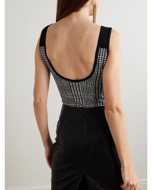 Balmain Gray Body Aus Stretch-Strick Mit Glencheck-Muster Und Zierknöpfen