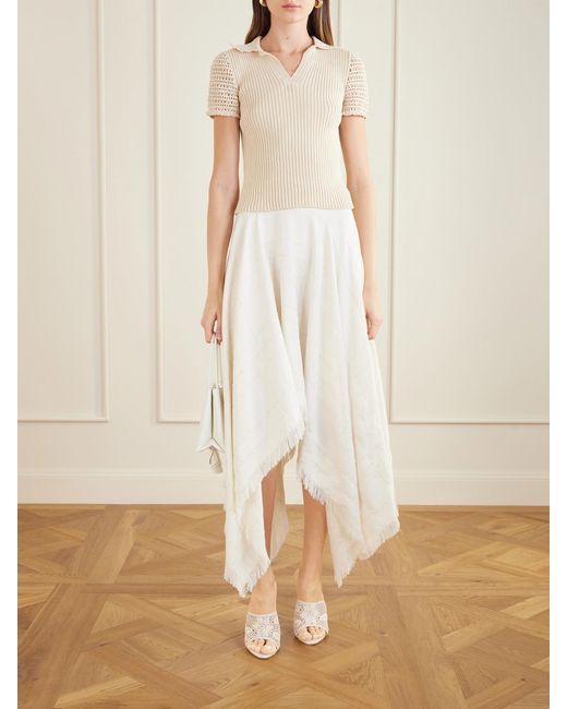 Magda Butrym Natural Crochet-Trimmed Ribbed Cotton Polo Shirt