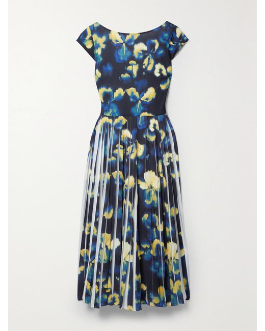 Jason Wu Blue Pleated Printed Crepe Midi Dress