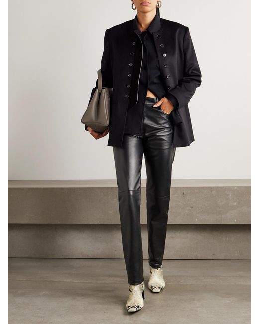 Giuliva Heritage Gray Leather Straight-Leg Pants