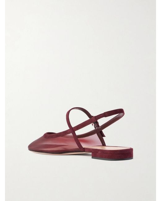 Gianvito Rossi Red Suede-Trimmed Mesh Slingback Flats
