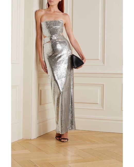 Et Ochs Gray Ava Strapless Cutout Sequined Satin Gown