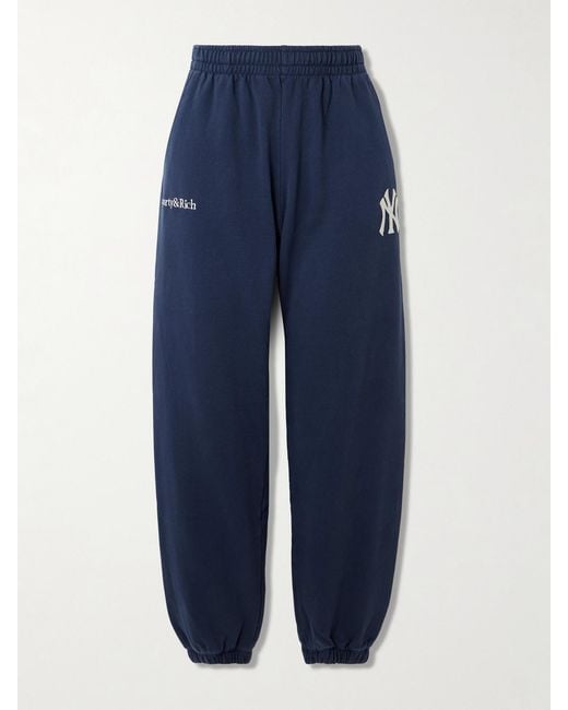 Sporty & Rich Blue '47 And New York Yankees Appliquéd Embroidered Cotton-Jersey Track Pants