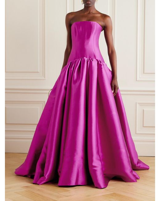 Solace London Pink Cassia Strapless Pleated Satin-Twill Gown