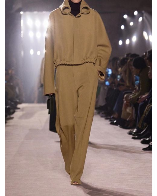 Victoria Beckham Natural Wool-Drill Wide-Leg Pants