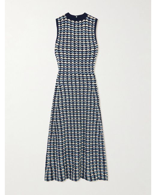 Escvdo Blue Pacifico Maxikleid Aus Gehäkelter Baumwolle