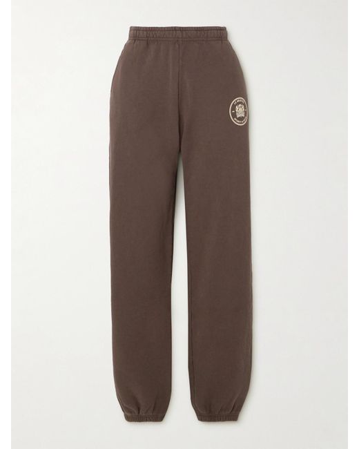 Sporty & Rich Brown Le Bristol Paris Crest Printed Cotton-Jersey Sweatpants