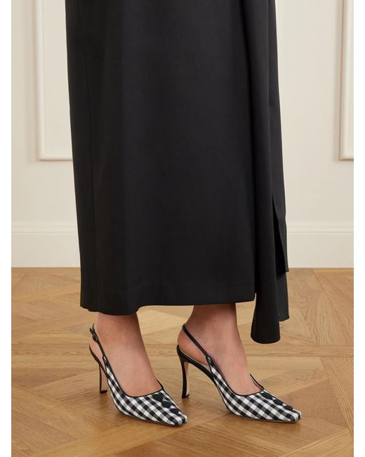 Manolo Blahnik White Alexa 90 Embellished Gingham Woven Pumps