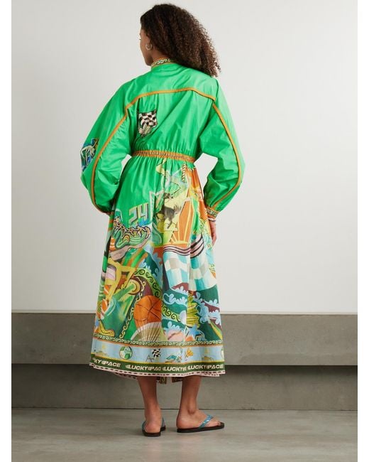 ALÉMAIS Green Lucky Pace Printed Organic Cotton-Poplin Midi Shirt Dress