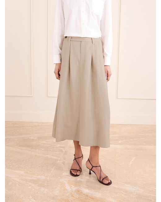 Brunello Cucinelli Natural Midirock Aus Twill Mit Falten Und Verzierungen