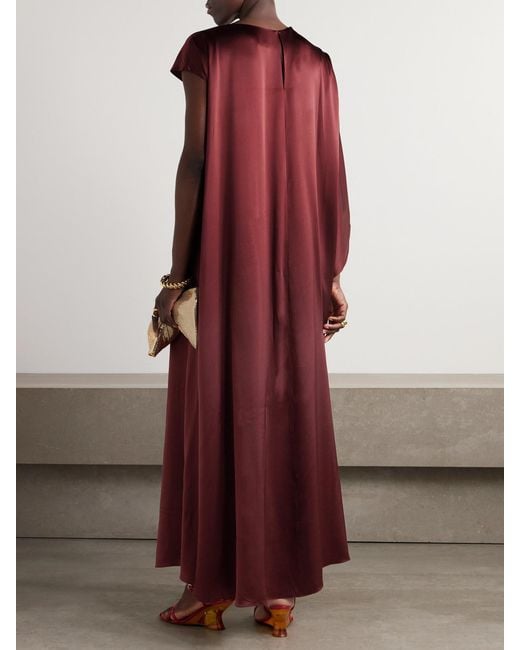 Roksanda Red Hiba Cape-Effect Asymmetric Draped Silk-Satin Dress