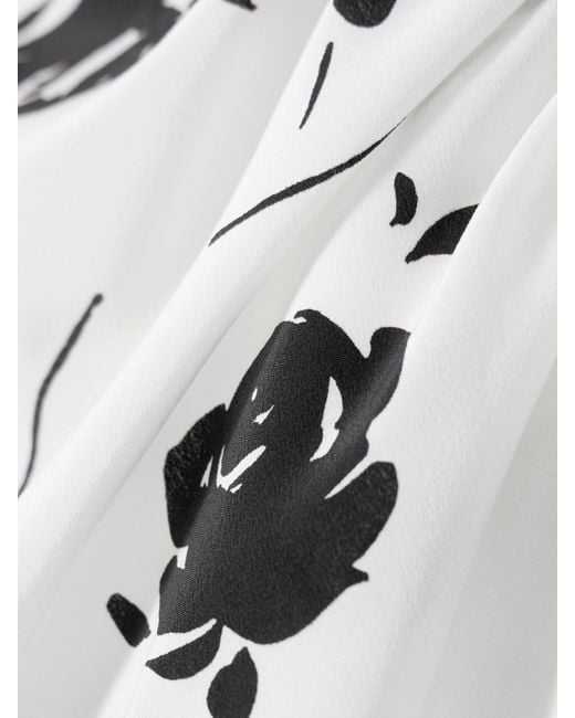 Alessandra Rich White One-Shoulder Bow-Detailed Gathered Floral-Print Silk Mini Dress