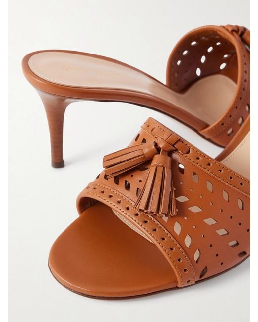 Gianvito Rossi Brown 70 Laser-Cut Leather Mules