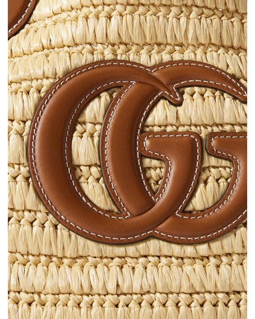 Gucci Natural Leather-Trimmed Raffia Tote