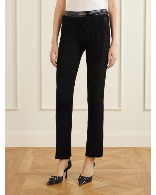 Courreges Black Ribbed Flared Vinyl Pants