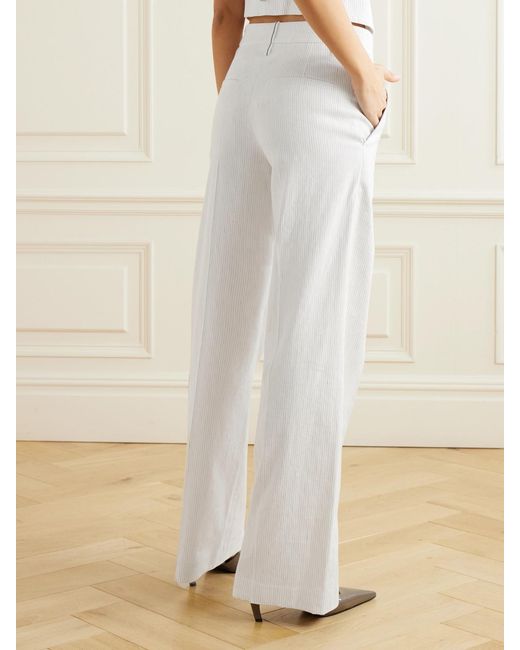 Brunello Cucinelli White Pinstriped Linen-Blend Wide-Leg Pants