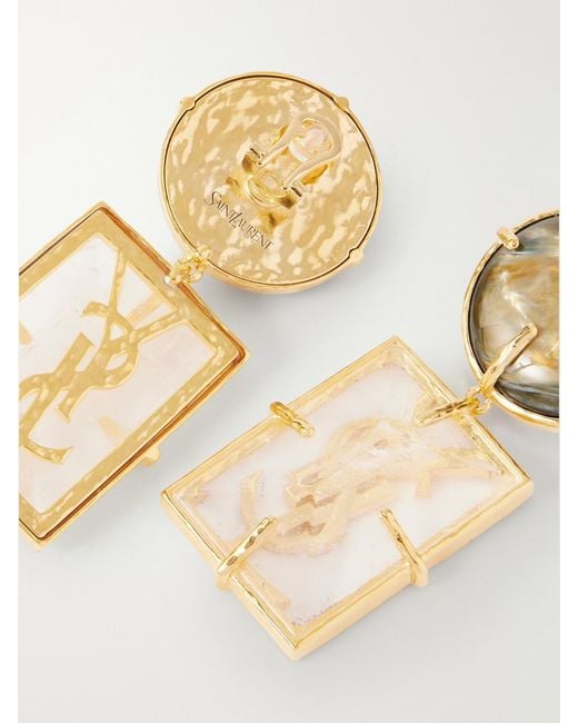 Saint Laurent Natural Bo Rondes Et Rectangles-Plated Earrings