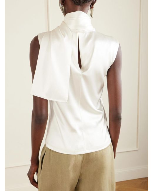 Bottega Veneta White Tie-Detailed Stretch-Silk Satin Top