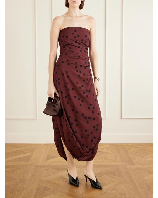 Proenza Schouler Nayara Strapless Gathered Polka-Dot Crepe Midi Dress