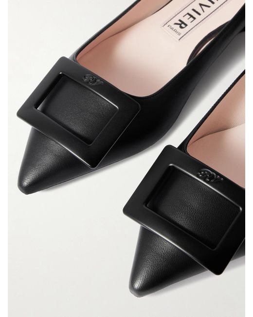 Roger Vivier Black Gommettine Buckled Leather Ballet Flats